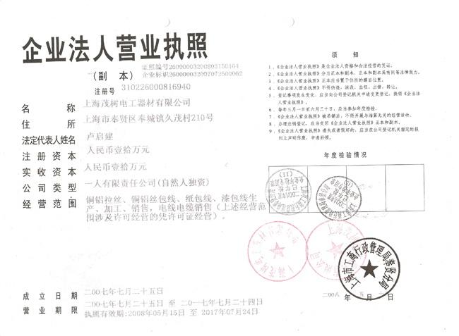 上海电磁线公司营业执照