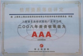 2008资信等级为AAA企业