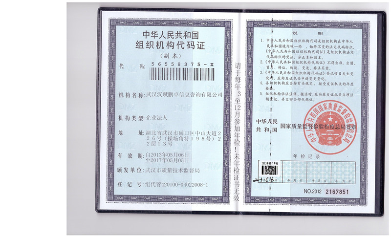 中华人民共和国组织机构代码证副本