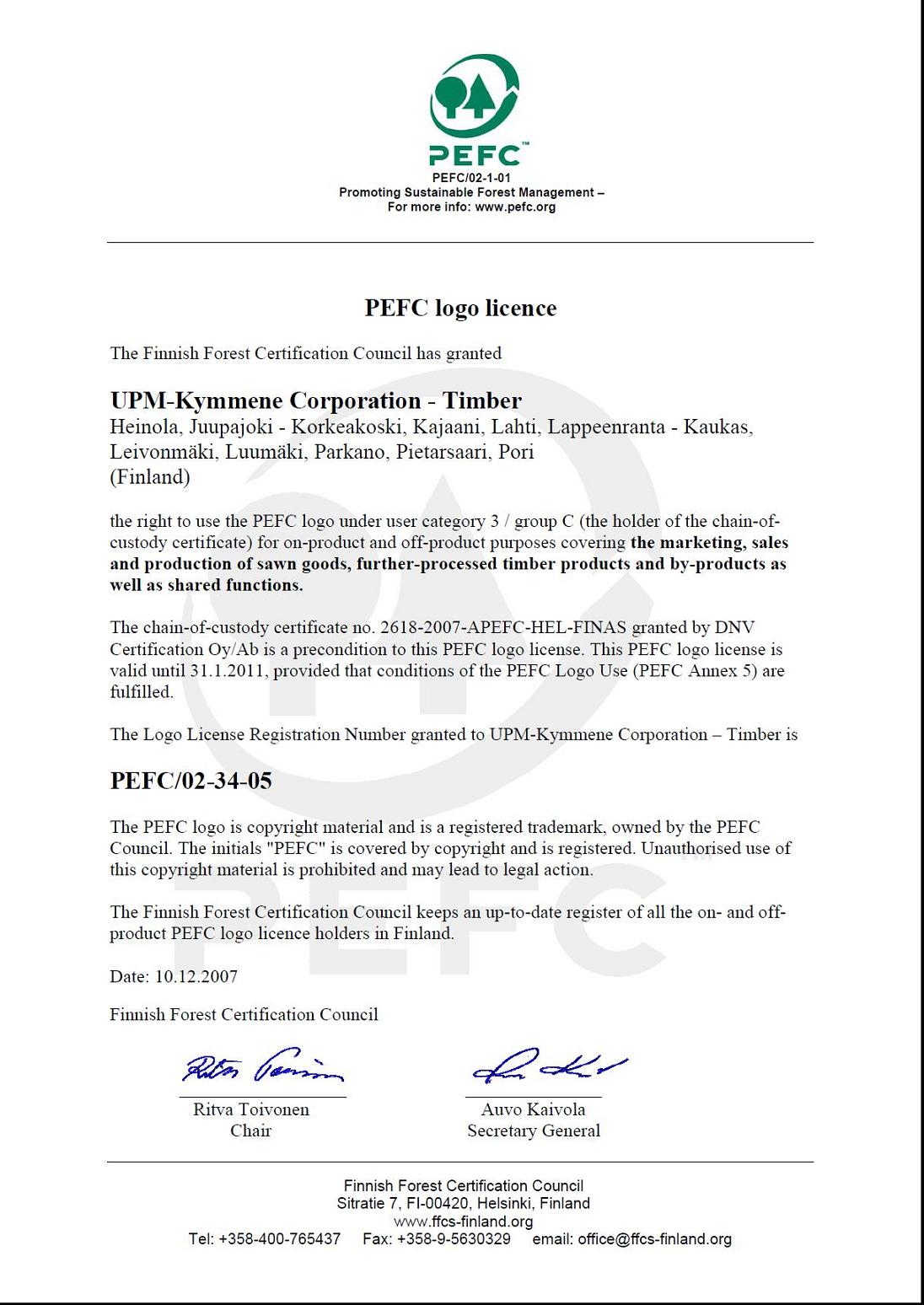 PEFC LOGO Licence