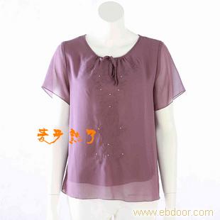中老年 女装 妈妈装 夏装 真丝T恤 雪纺衫 多色