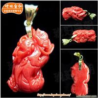 琥珀皇朝★臻品深海红珊瑚雕刻★色泽红质地温润活枝雕刻、水头足2 