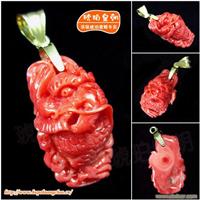 琥珀皇朝★臻品深海红珊瑚雕刻★色泽红质地温润活枝雕刻、水头足 10 