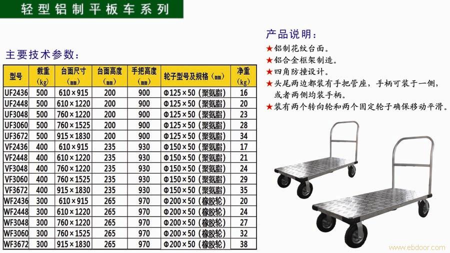 铝制平板车，铝制平板车价格，手推式鹰力铝制平板车
