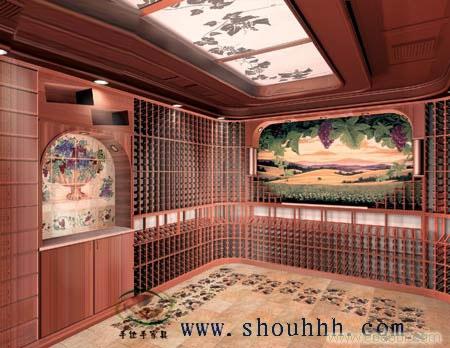 上海酒窖设计，欧美风格设计，酒窖装饰，橡木酒架，气泡酒摆放