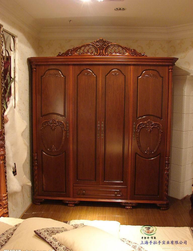 巴洛克风格,厂家直销，1。8米欧式婚床，仿红木做旧四门衣柜