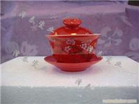 中国红瓷茶盖碗(梅花)
