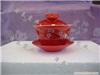 中国红瓷茶盖碗(梅花)1