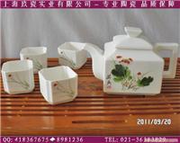 上海定做骨瓷茶具-5头【手绘】荷花茶具方形款式茶具