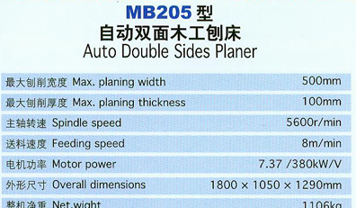 MB205 型自动双面木工刨床�