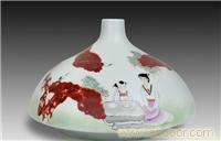 釉里红斗彩‘栋上梁’扁瓶王采大师作品 怡瑞斋