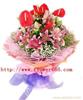 粉百合6枝红掌5枝、火热的爱-上海鲜花网-上海鲜花速递-上海实体鲜花店