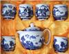 双层青花瓷整套茶具-景德镇山水画陶瓷茶具