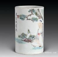 浅绛彩人物笔筒/上海古董拍卖