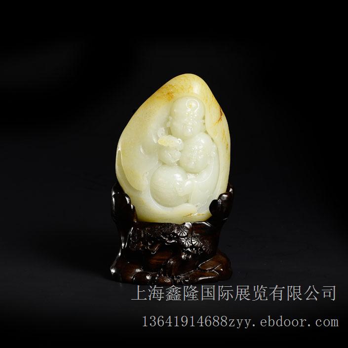 和田青白玉巧雕和合二仙‘鸿运当头”摆件