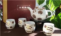 上海陶瓷茶具 5头唐装骨瓷茶具 