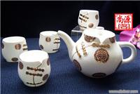 陶瓷茶具专卖 5头贴金花唐装骨瓷茶具 