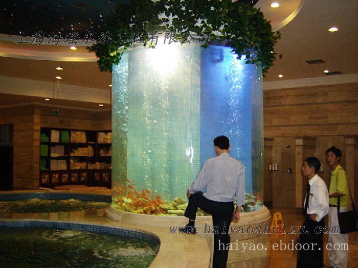 专业水族工程 圆柱形亚克力鱼缸订做 整体通透 ..