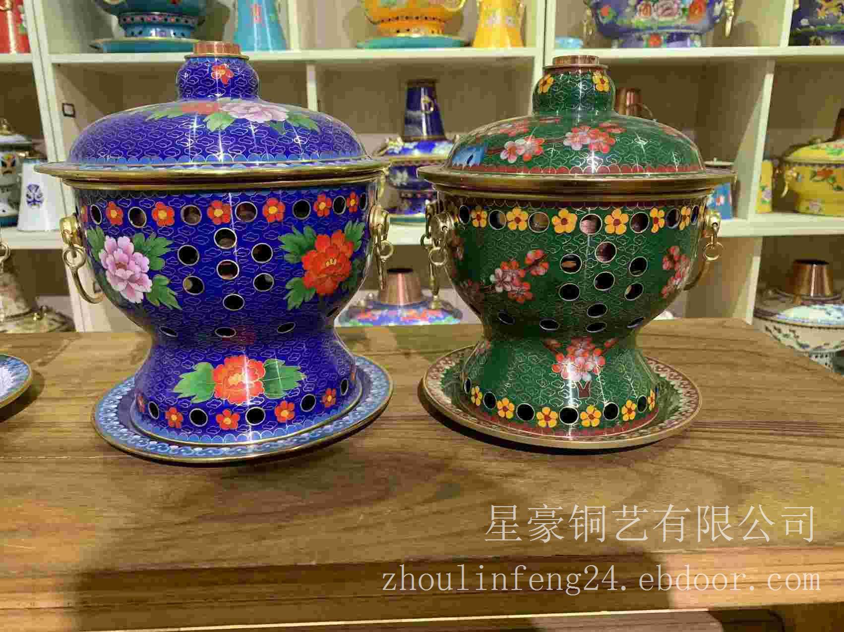 景泰蓝铜火锅 景泰蓝艾佳式燃酒精火锅、景泰蓝烧酒精火锅、烧酒精火锅、铜火锅