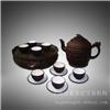上海古董鉴定-镂空雕龙纹紫砂壶茶具一套