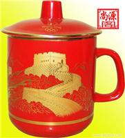 陶瓷办公杯订购 商务陶瓷杯批发 定做中国红瓷杯 