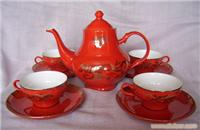 中国红之9头金铃金龙描金陶瓷茶具 