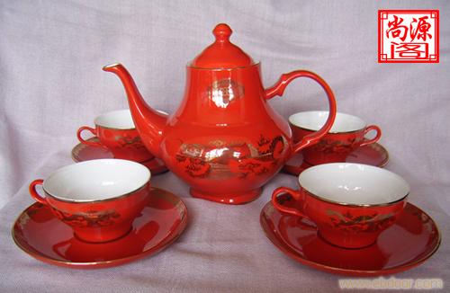 中国红陶瓷茶具 上海茶具专卖 商务茶具礼品 精美骨瓷茶具