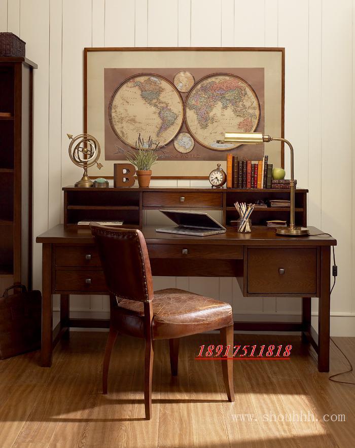 上海家具厂美式橡木做旧书桌椅转动书椅地中海风格设计
