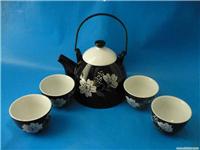 5头黑色陶瓷茶具套装、日式茶具 