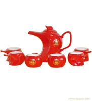 中国红陶瓷茶具|海豚茶具|上海茶具|上海茶具礼品|中式茶具