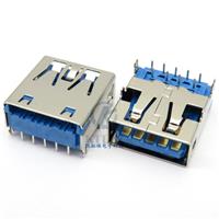 USB3.0母座 卧式四脚插板H=5.72mm短体L=13.7mm 90度插件 USB接口
