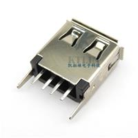 USB2.0母座 A口 立插13.7mm 卷边直脚 黑胶芯 USB连接器