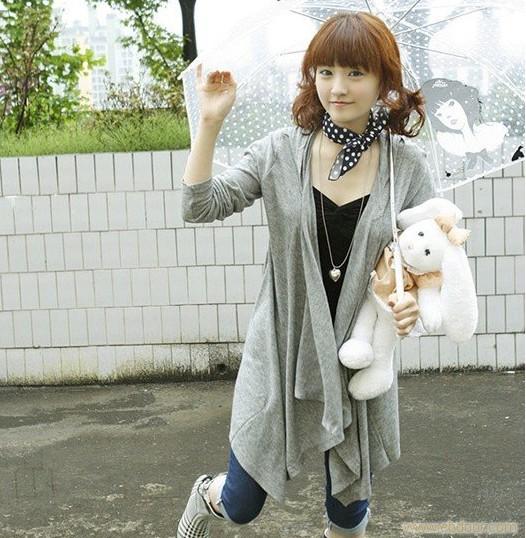 时尚韩版女装 09 新 韩版 百搭 长款不规则外套 277�