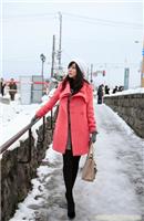 优质 淑女 堆叠大翻领 西瓜红 大衣�