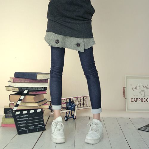 紧身九分裤兰色6027�