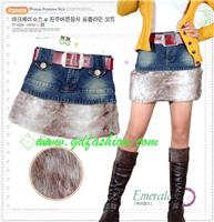 牛仔皮草短裙235 