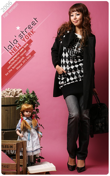 07韩版品牌羊毛大衣e0022黑色�