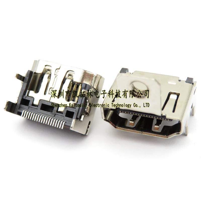 HDMI 19pin母座 板上四脚插板 带耳朵螺丝孔 hdmi插座 SMT