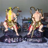 手工贴金树脂佛像 厂直销寺庙护法 玻璃钢哼哈二将神像