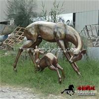 玻璃钢母子鹿雕塑，仿铜鹿小品