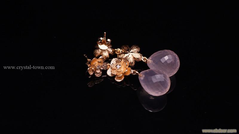 粉晶带花形耳环--┗藏晶堂┛〓天然水晶专卖〓