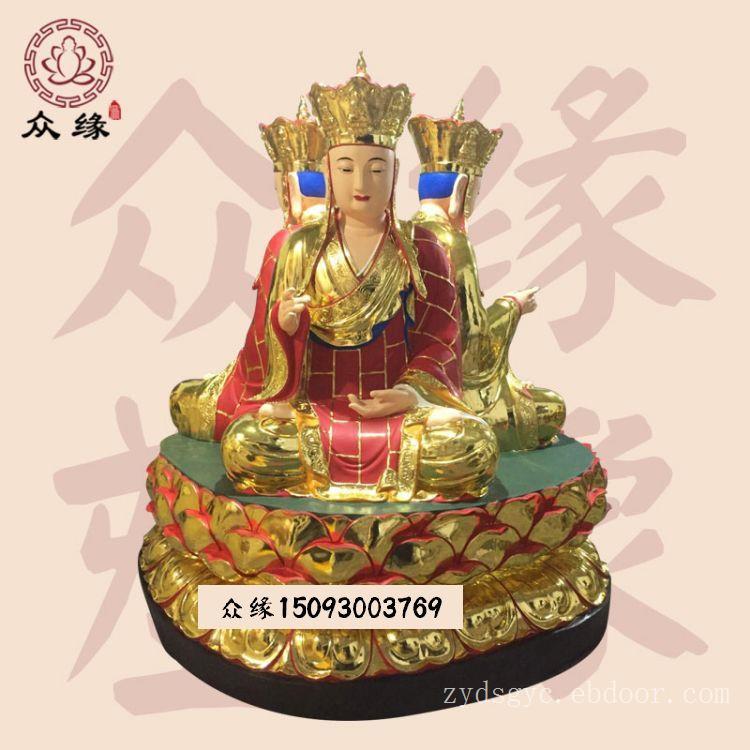 鎏金彩绘地藏王菩萨佛像 树脂雕刻九华山地藏王娑婆三圣大型佛像