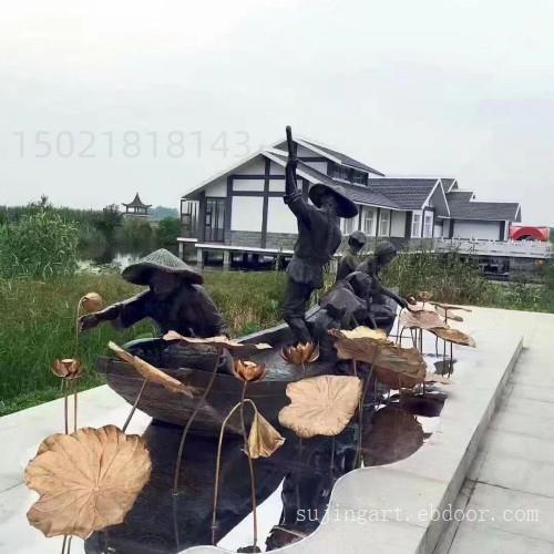 水景铜采莲藕雕塑 采莲女雕像定制