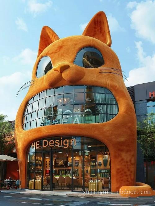 上海广场夜景雕塑 波斯猫建筑雕塑 可爱猫咪建筑
