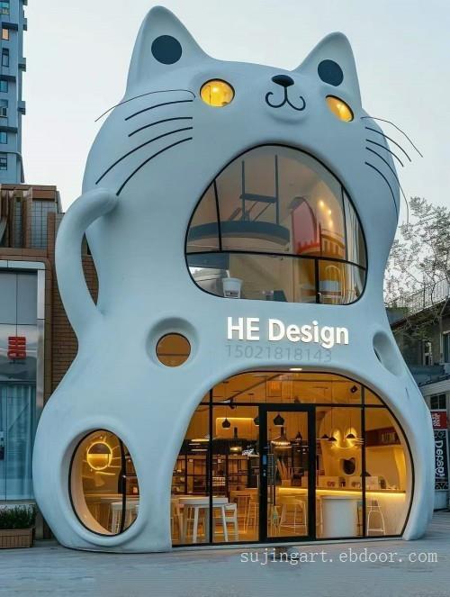 上海广场夜景雕塑 波斯猫建筑雕塑 可爱猫咪建筑