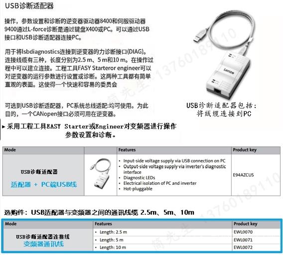 EWL0071新款变频器成套柜伦茨Lenze电缆5M 用于E94诊断适配器