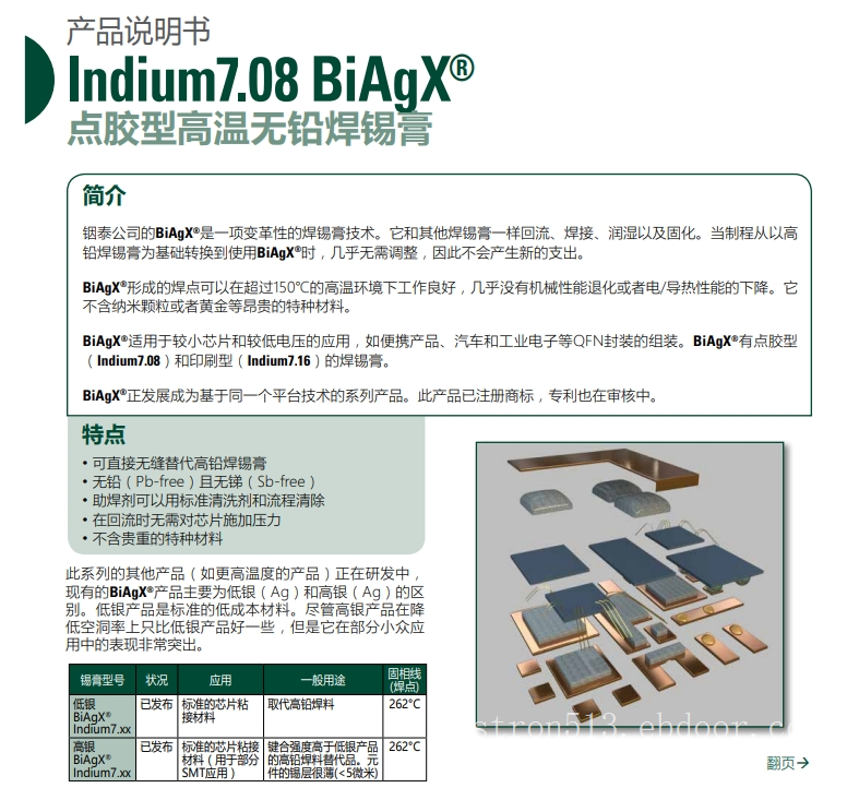 铟泰Indium7.08 BiAgX? 点胶型高温无铅焊锡膏