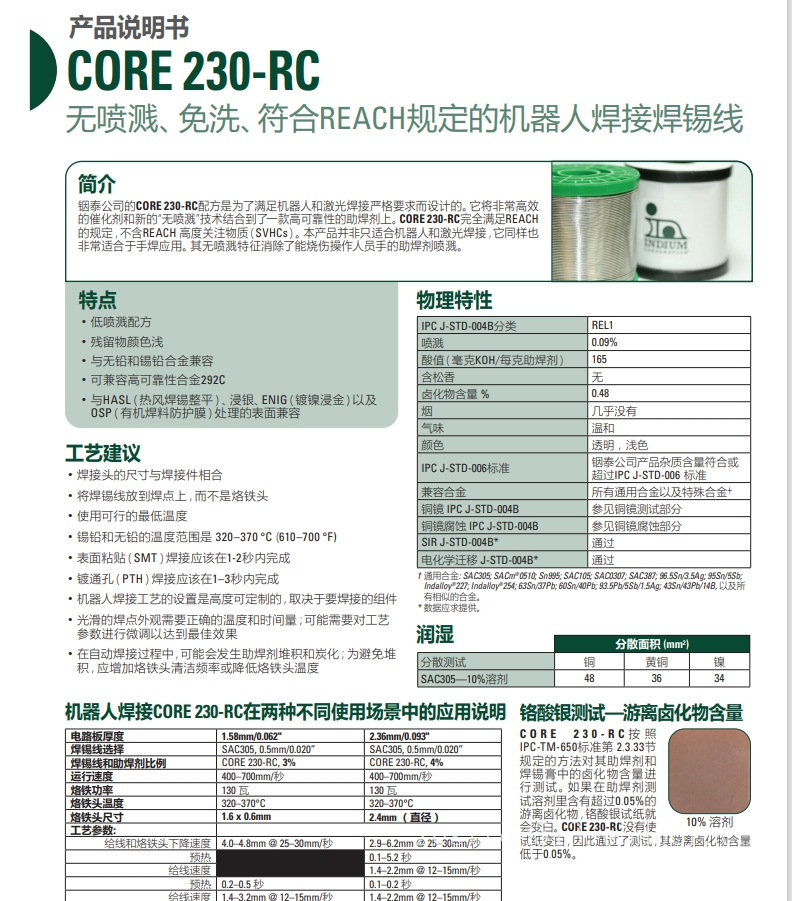 铟泰CORE 230-RC 无喷溅、免洗