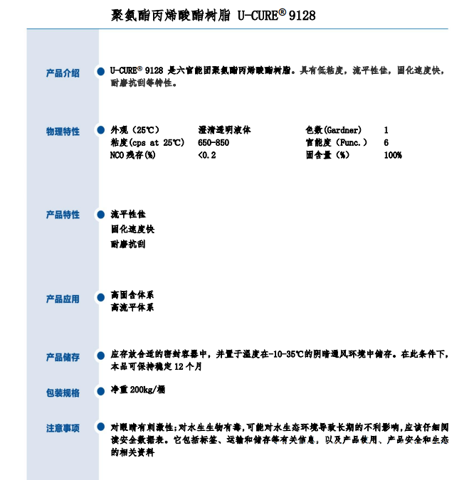低粘度 流平性佳 固化速度快 耐磨抗刮 聚氨酯丙烯酸酯树脂9128