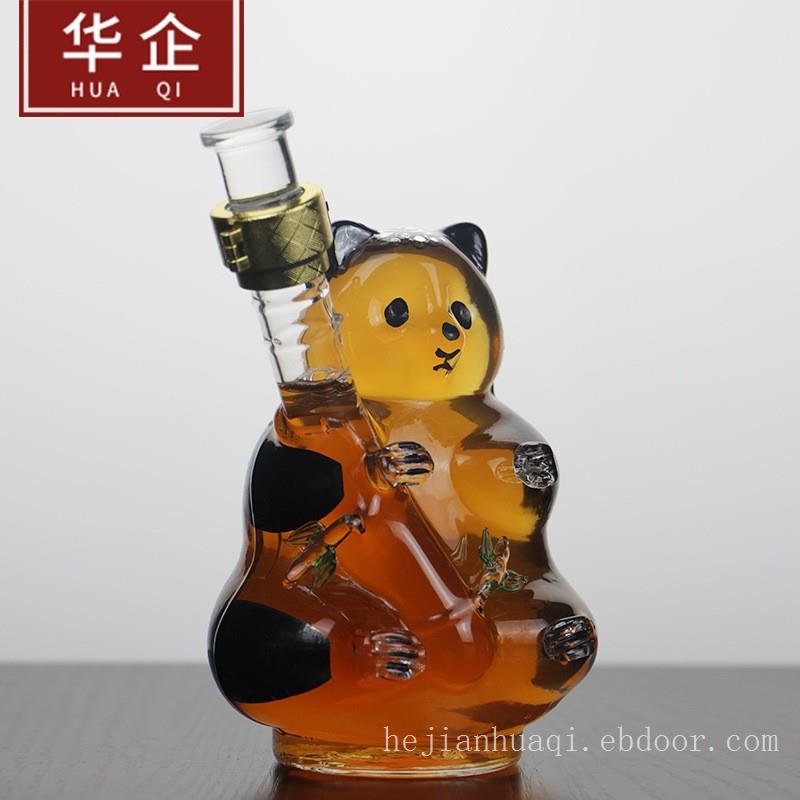 河间华企吹制熊猫造型玻璃工艺酒瓶生肖动物泡酒瓶玻璃容器